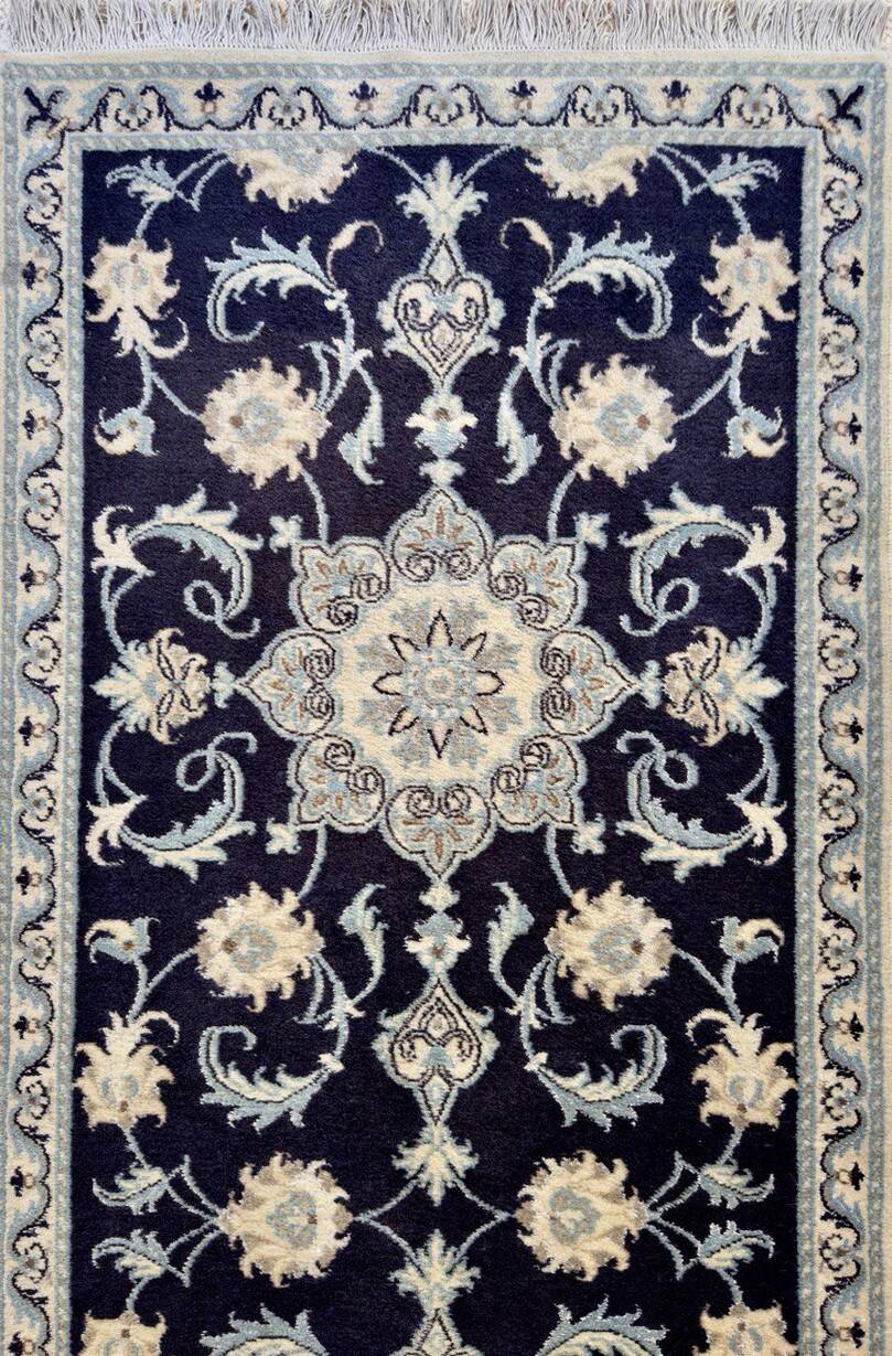 Oriental Rug Iran Nain Wool and Silk: 0.77 X 2.94 Meters
