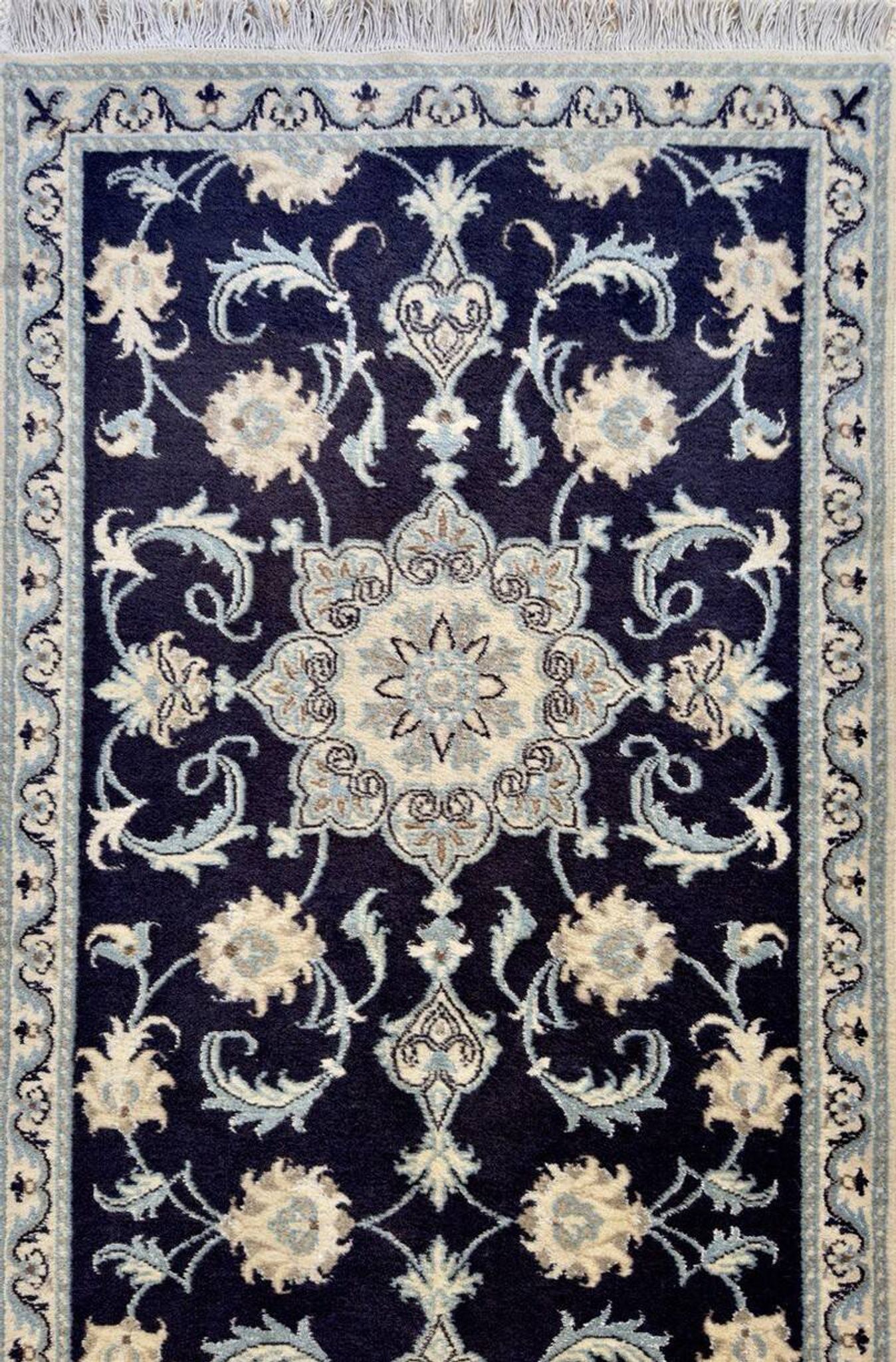 Oriental Rug Iran Nain Wool and Silk: 0.77 X 2.94 Meters