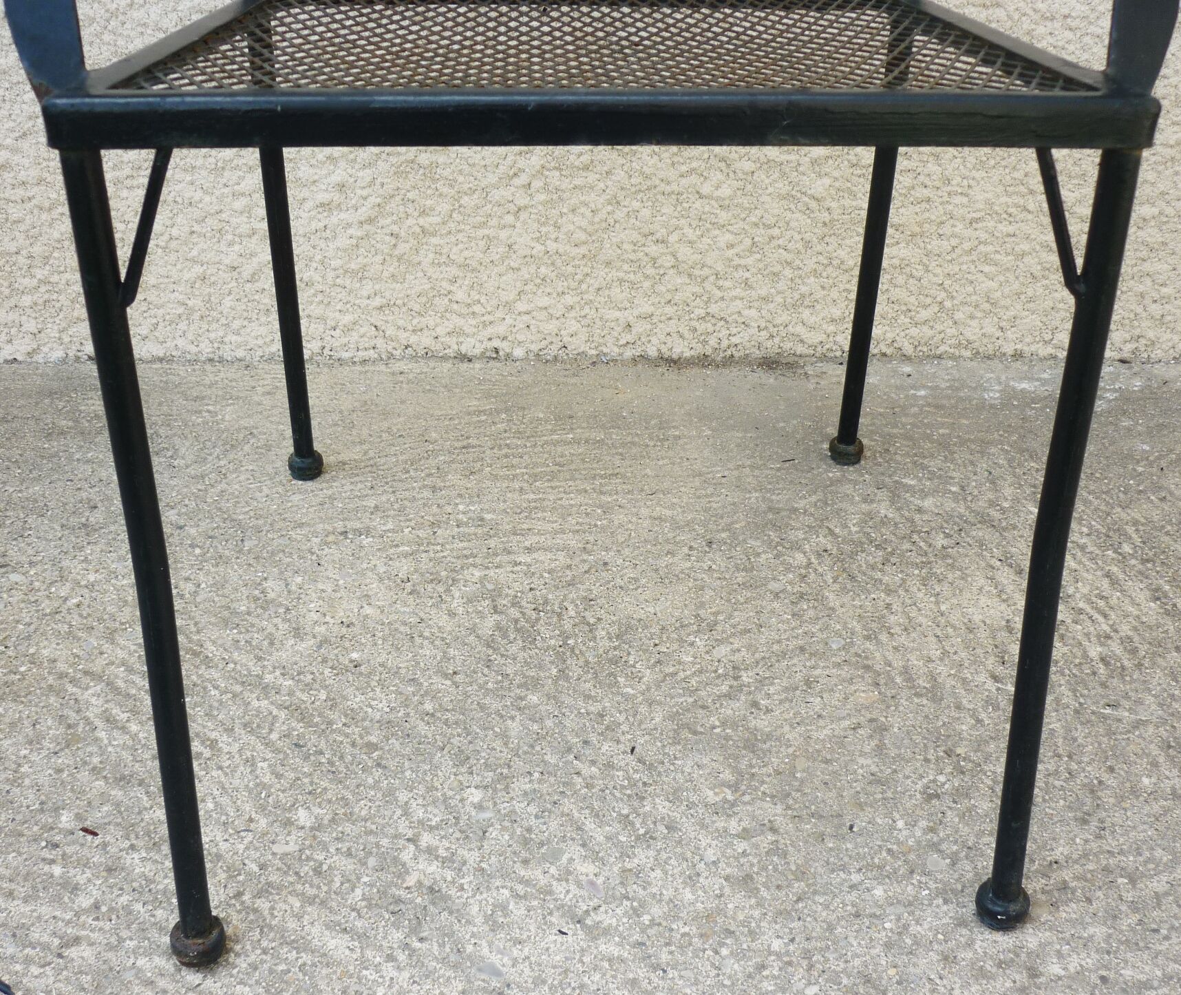 Series of 5 armchairs, openwork metal garden chairs, 60s/70s, stackable