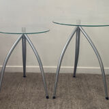 Duo of designer nesting tables with tripod base