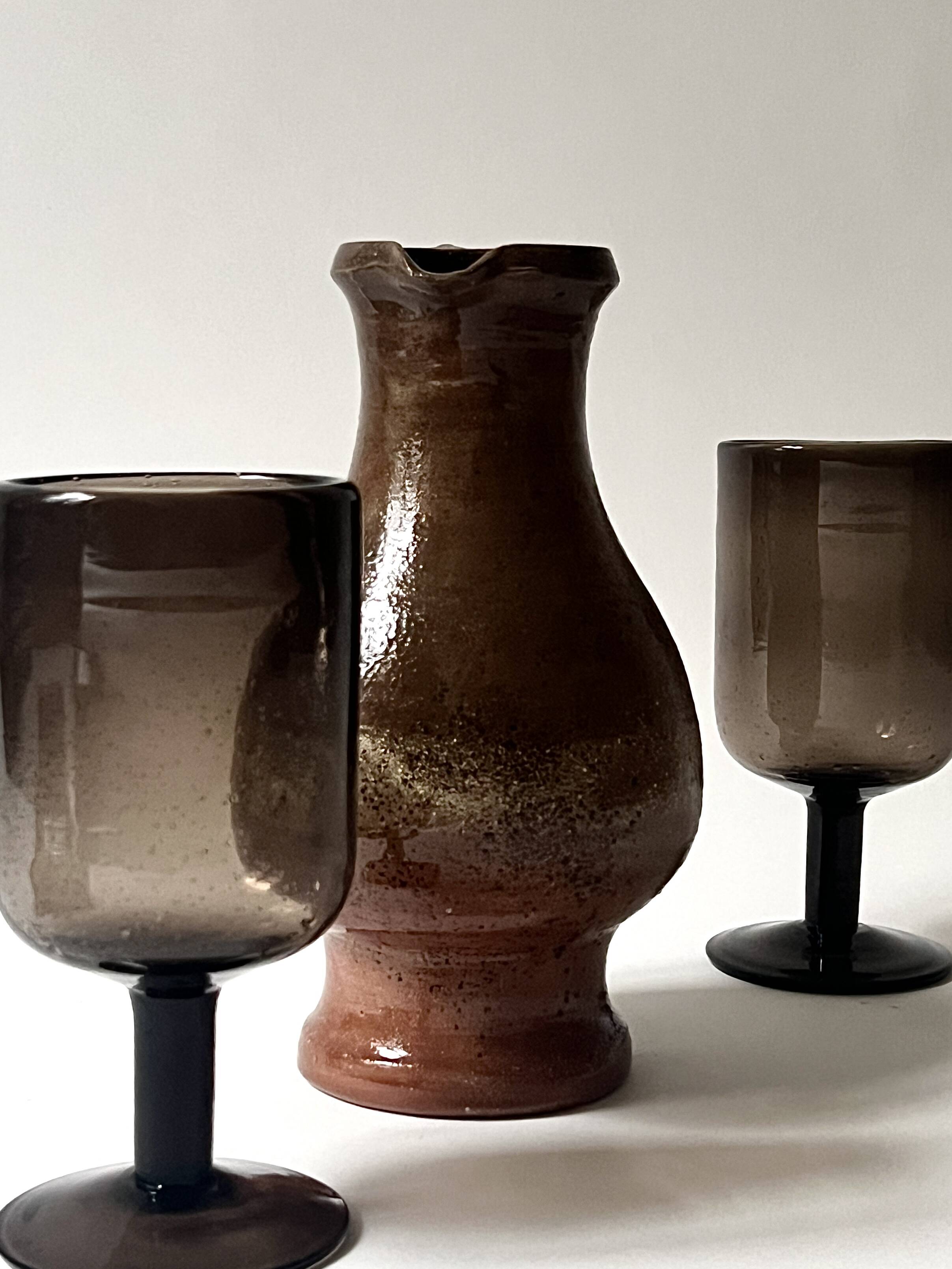 vintage red stoneware carafe vase from around 1970