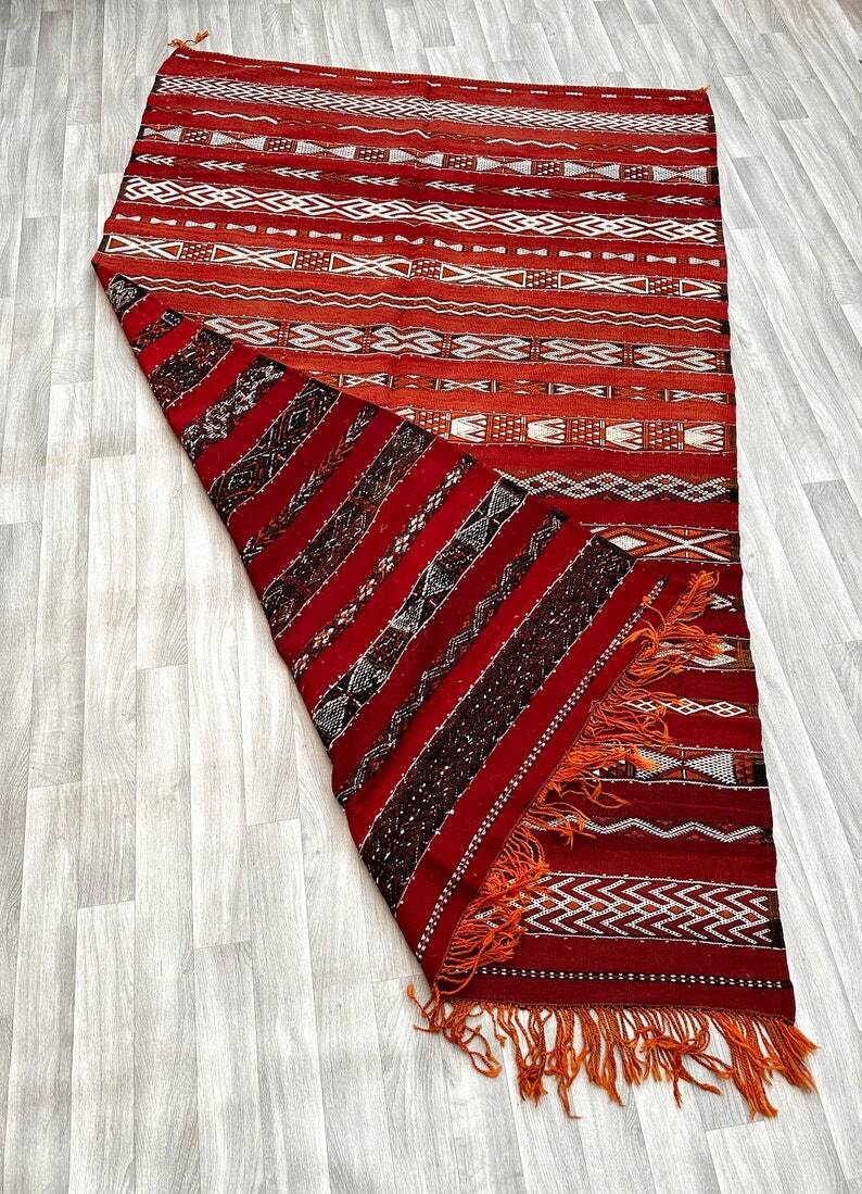 Antique Zemmouri rug, flat woven Berber rug, handmade Moroccan rug, home decor