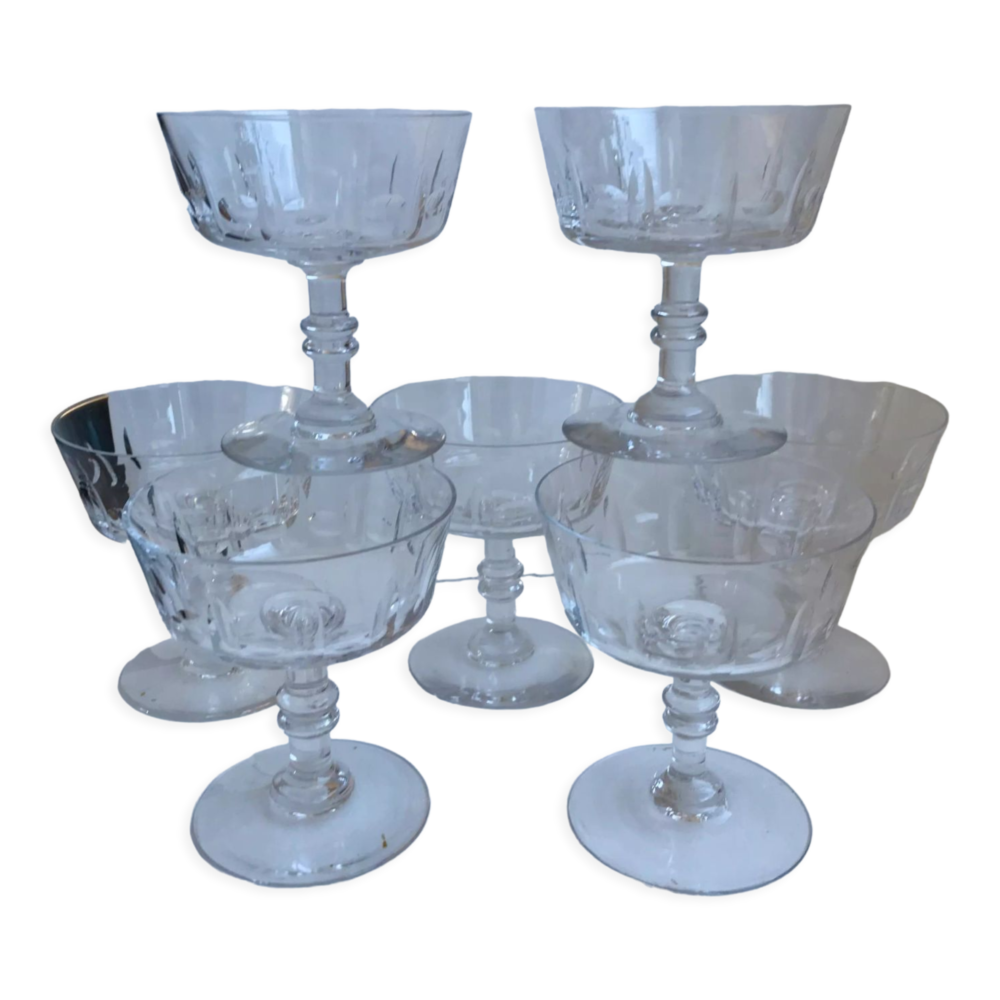 Lot of 7 champagne glasses in crystal engraved early twentieth century