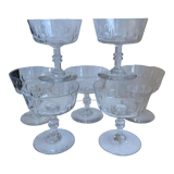 Lot of 7 champagne glasses in crystal engraved early twentieth century
