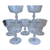 Lot of 7 champagne glasses in crystal engraved early twentieth century