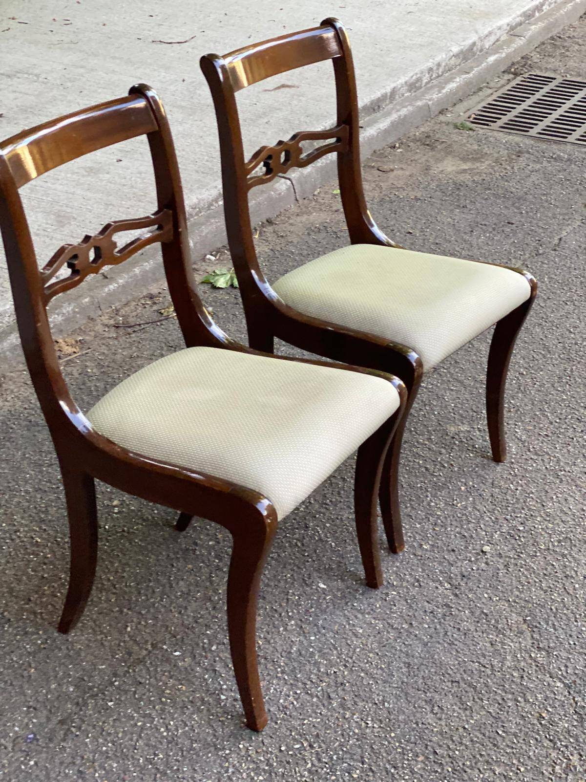 2 solid mahogany and beige fabric chairs, Louis Philippe style