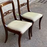 2 solid mahogany and beige fabric chairs, Louis Philippe style