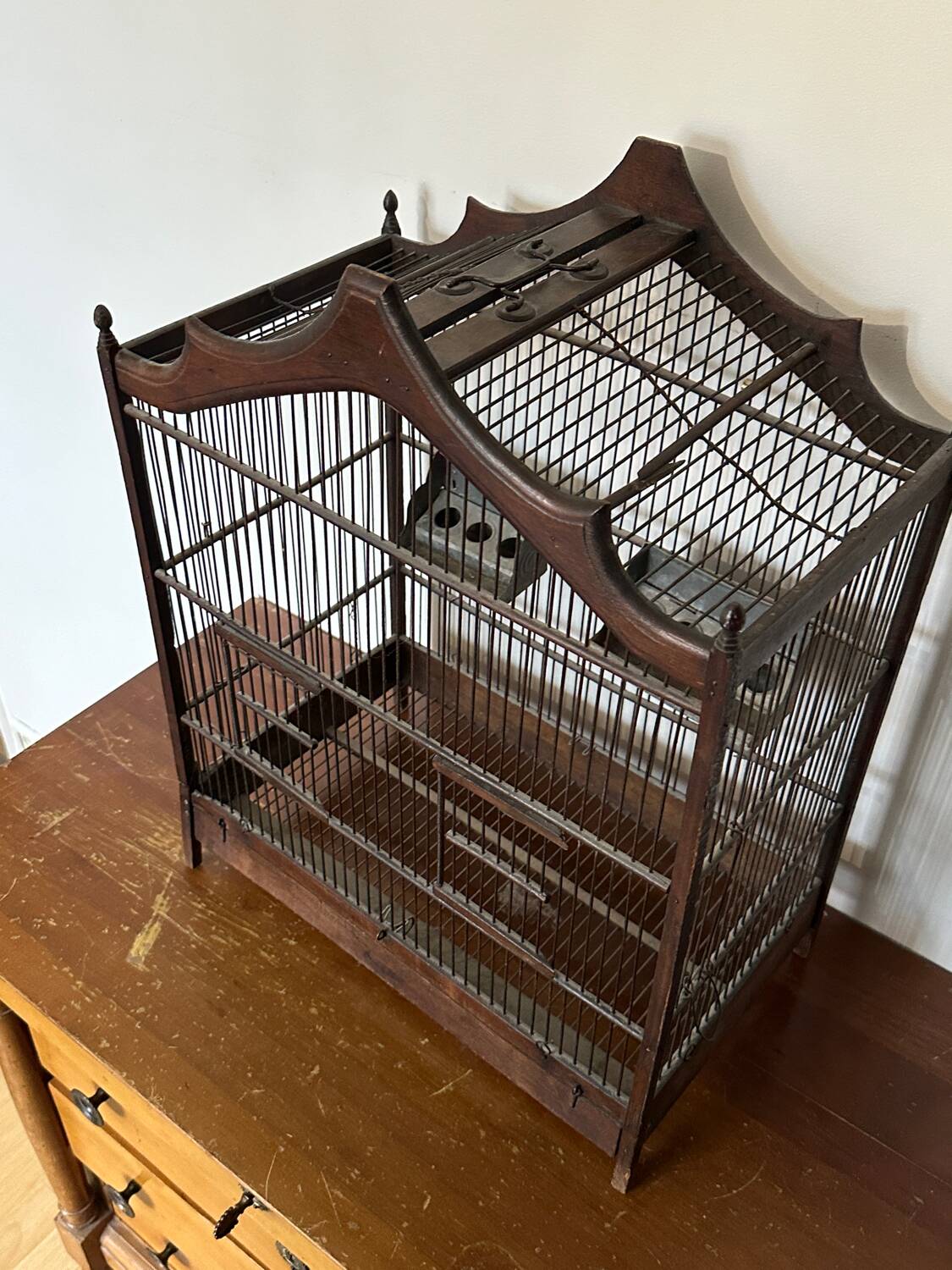 Retro metal and wood birdcage