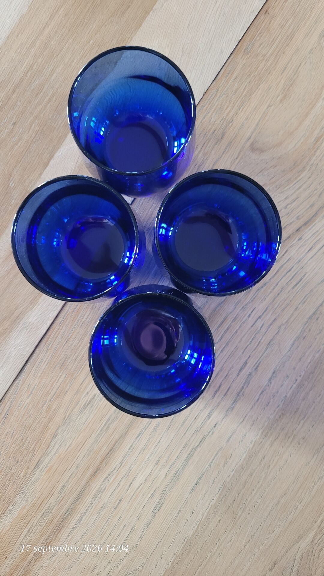 4 verres à eau bleu cobalt