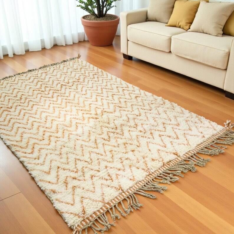 Tapis bérbere écru à motifs géométriques 250cmx150cm