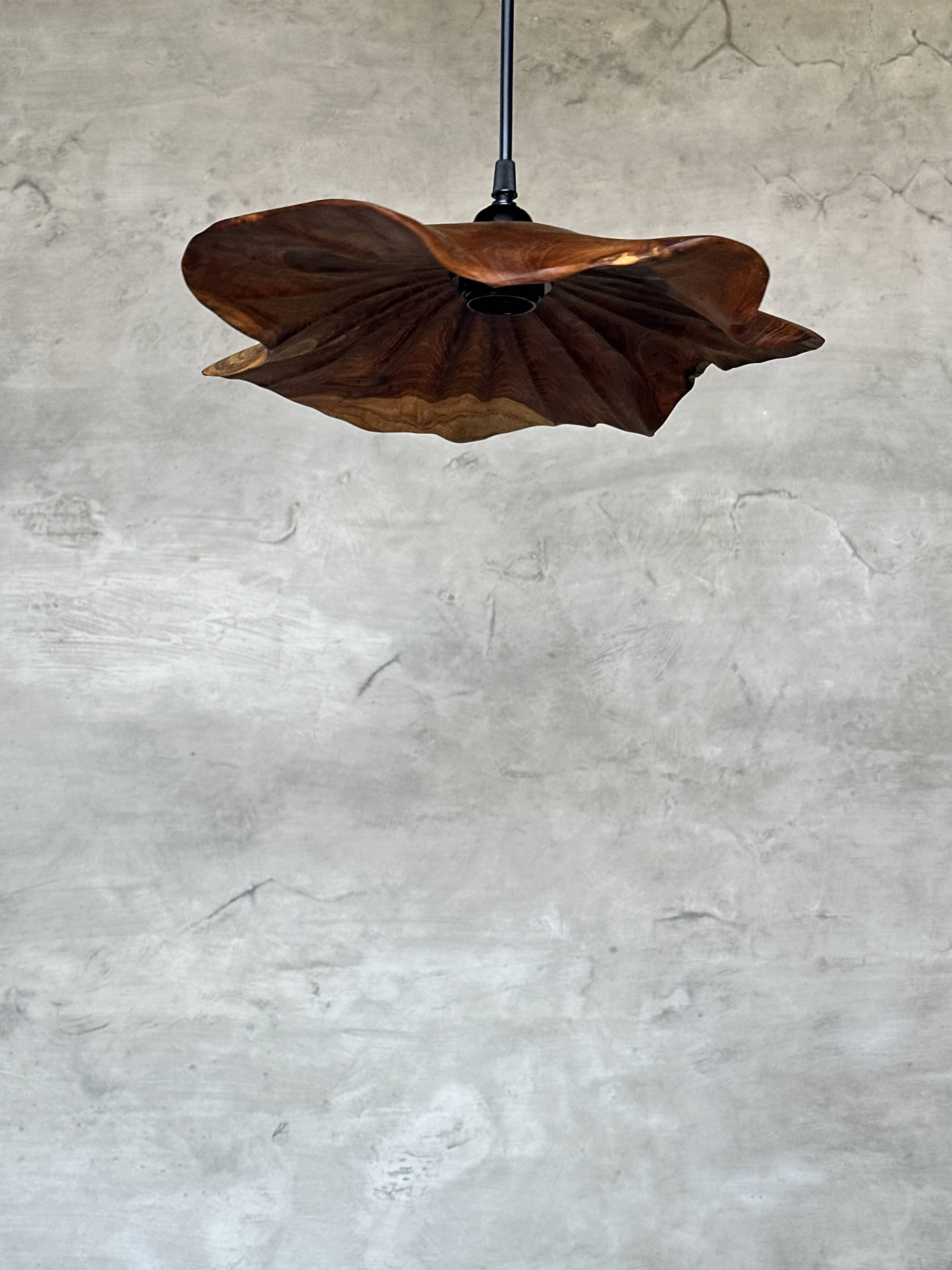 Large pendant light in corrugated teak leaf (Large D:60 H:20)