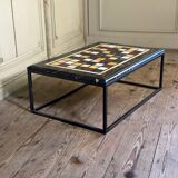 Coffee table, marble samples, custom metal base.