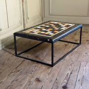 Coffee table, marble samples, custom metal base.