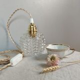 Vintage globe textured glass portable lamp, new cord