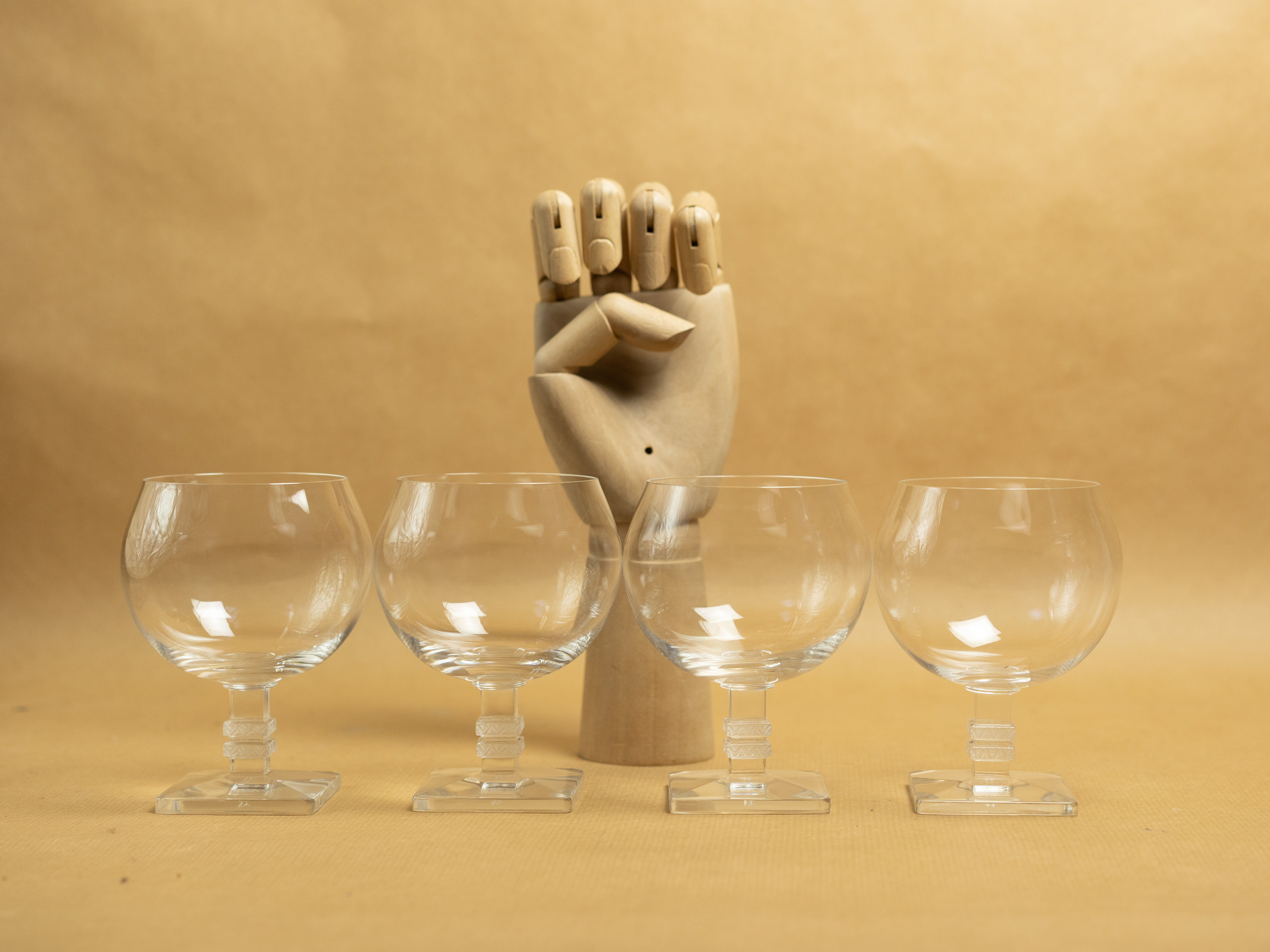 Lot 4 glasses with crystal foot Lalique Argos art deco 1930