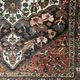 Antique handmade Hamadan Persian rug, ivory medallion on dark background 148x103.