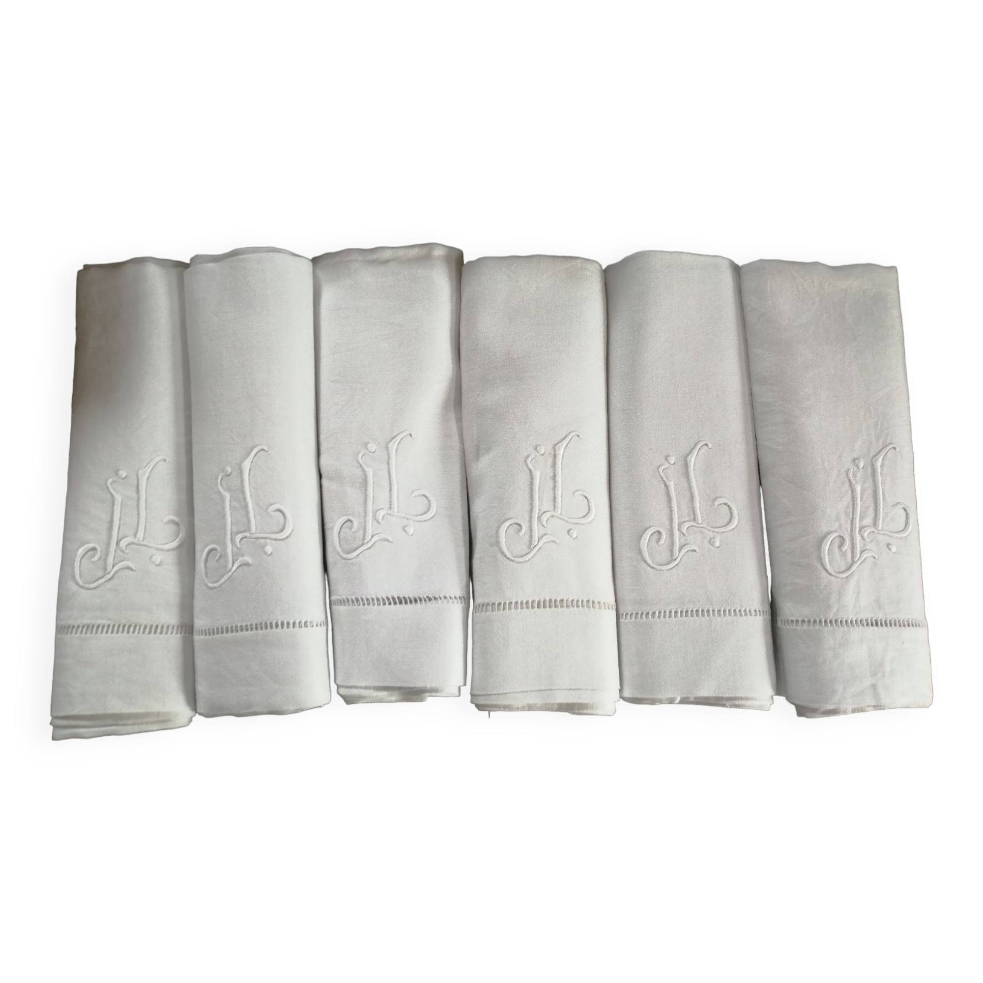 Lot de 6 serviettes anciennes brodées