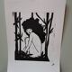 Woodcut engraving original print stamped numbered woman in the jungle motif