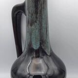 Large vase in glazed ceramic stoneware flamed effect brown and turquoise 35.5 cm