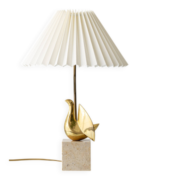 Lampe de table en laiton avec oiseau signée Philippe Jean, édition limitée 201/300, 1980