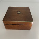 Old square wooden box, a bit of marquetry, padded, box.