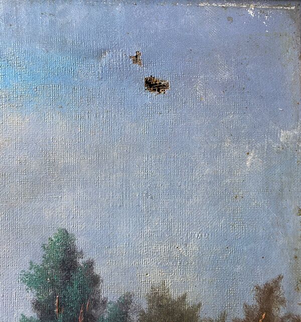 Tableau HST ''Paysage à la rivière animé'' signé P. Belmont (à restaurer) XIX°