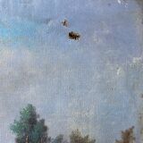 Painting HST "Landscape with the animated river" signed P. Belmont (to be restored) XIX°