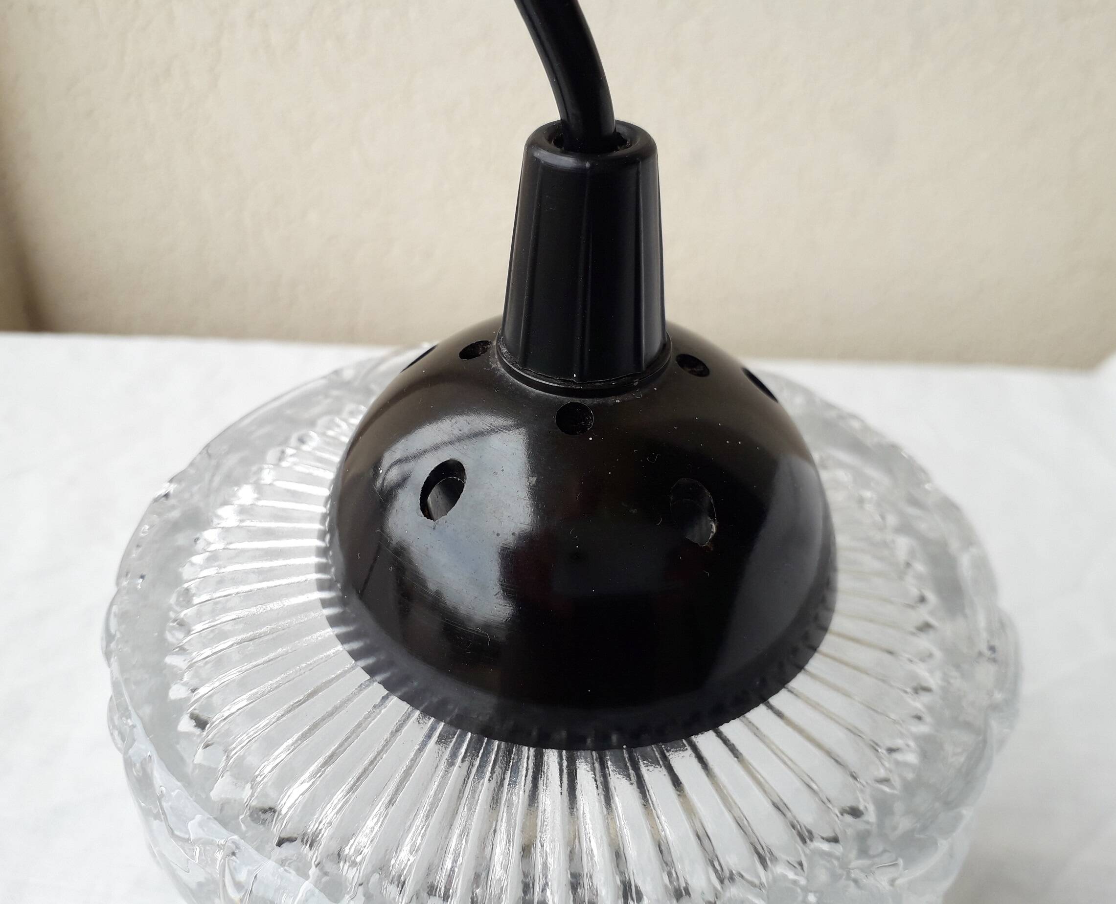 Pair of holophane glass pendants