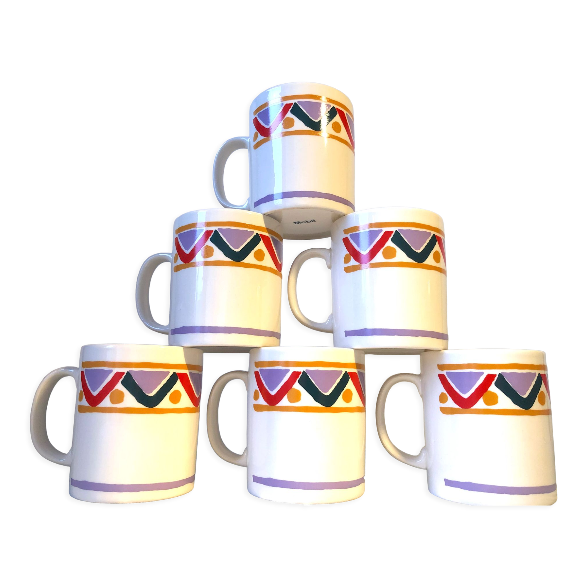 Set of 6 mugs vintage Mobil 80s