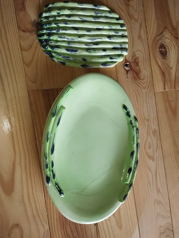 Vintage Vallauris asparagus dish in barbotine ceramic – 1950s