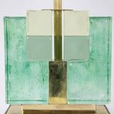 Paire de lampes en verre de Murano, irisé vert. 20e-21e siècle.