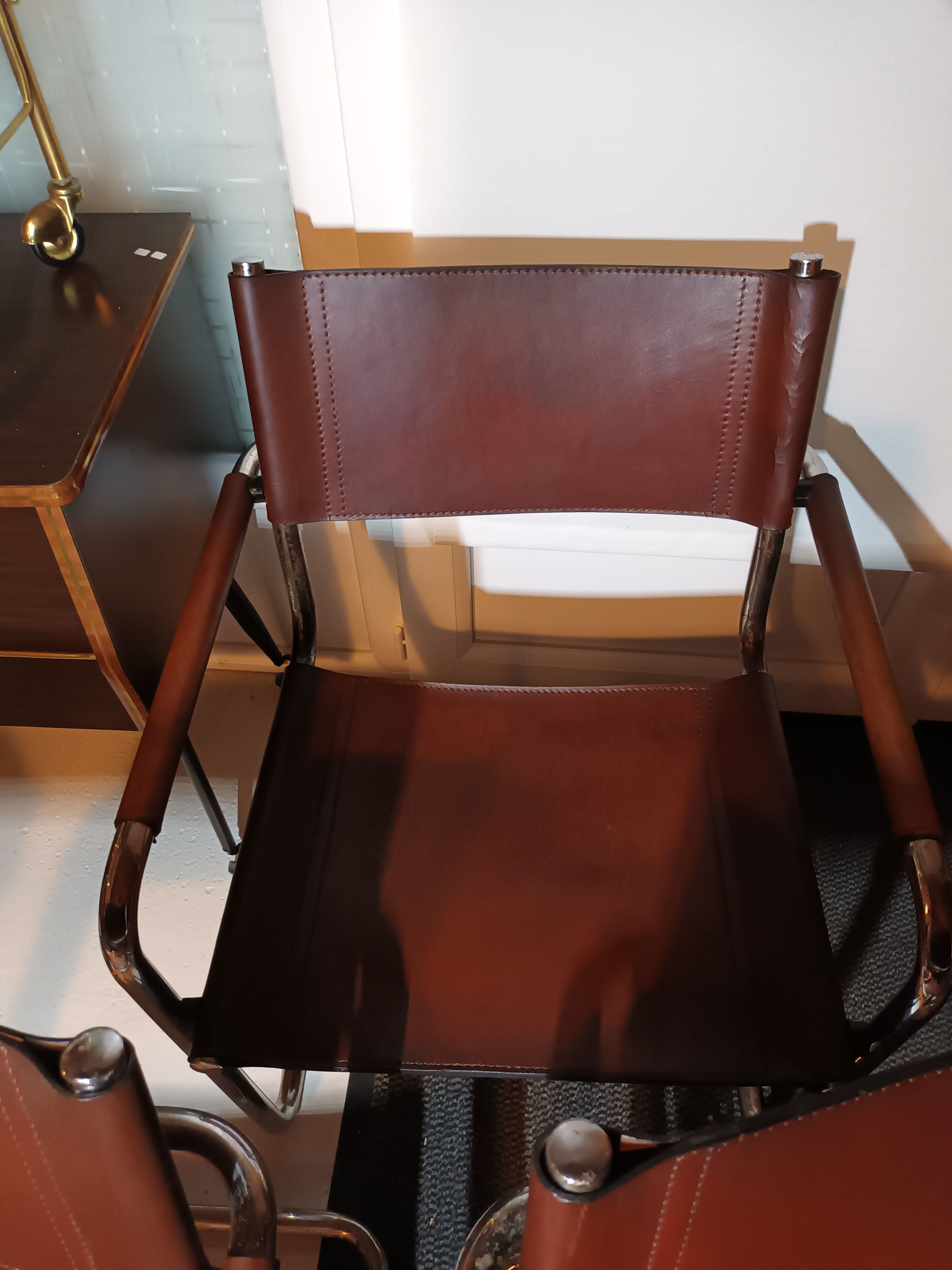 Set of 6 brown leather armchairs