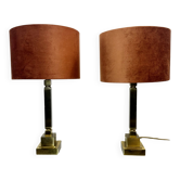 Pair of vintage 70s lamps in bronze and brass.