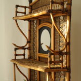 Shelf, console, bamboo, vintage wicker