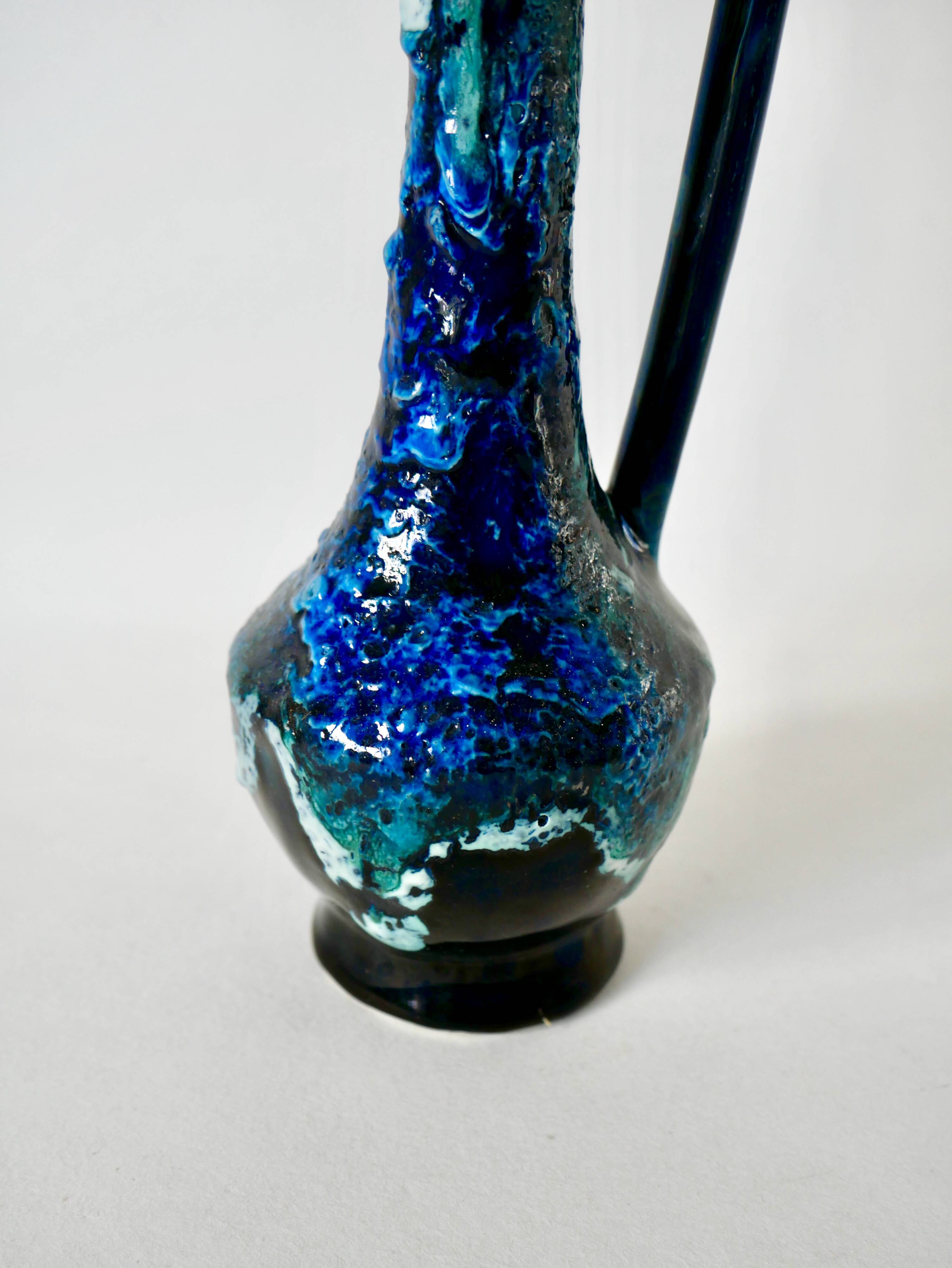 Fat Lava blue ceramic pitcher from the 70s