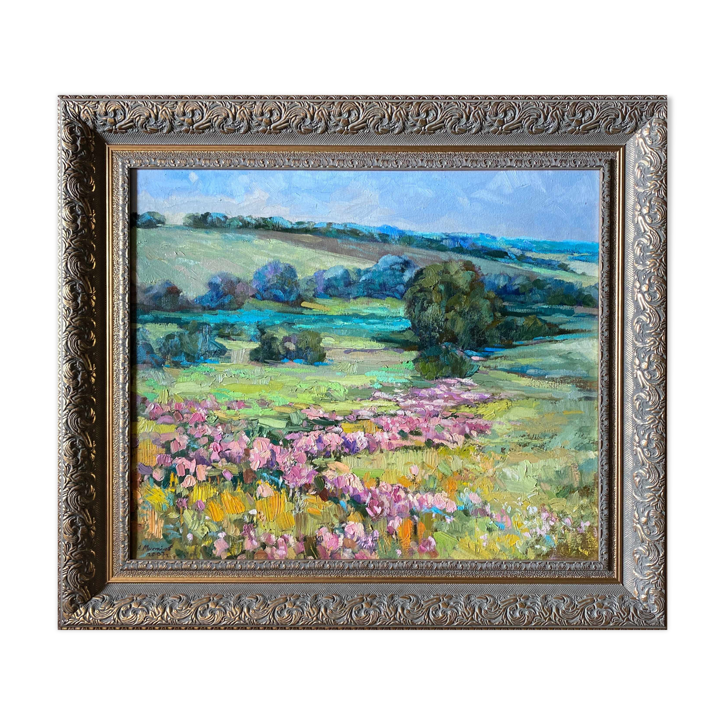 Table HST "Flower Fields" Ukrainian School XX° signed + frame