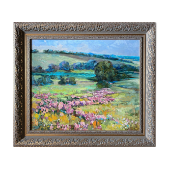 Table HST "Flower Fields" Ukrainian School XX° signed + frame