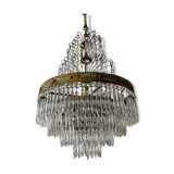 Old Crystal Grapevine Waterfall Chandelier and Solid Bronze Frame