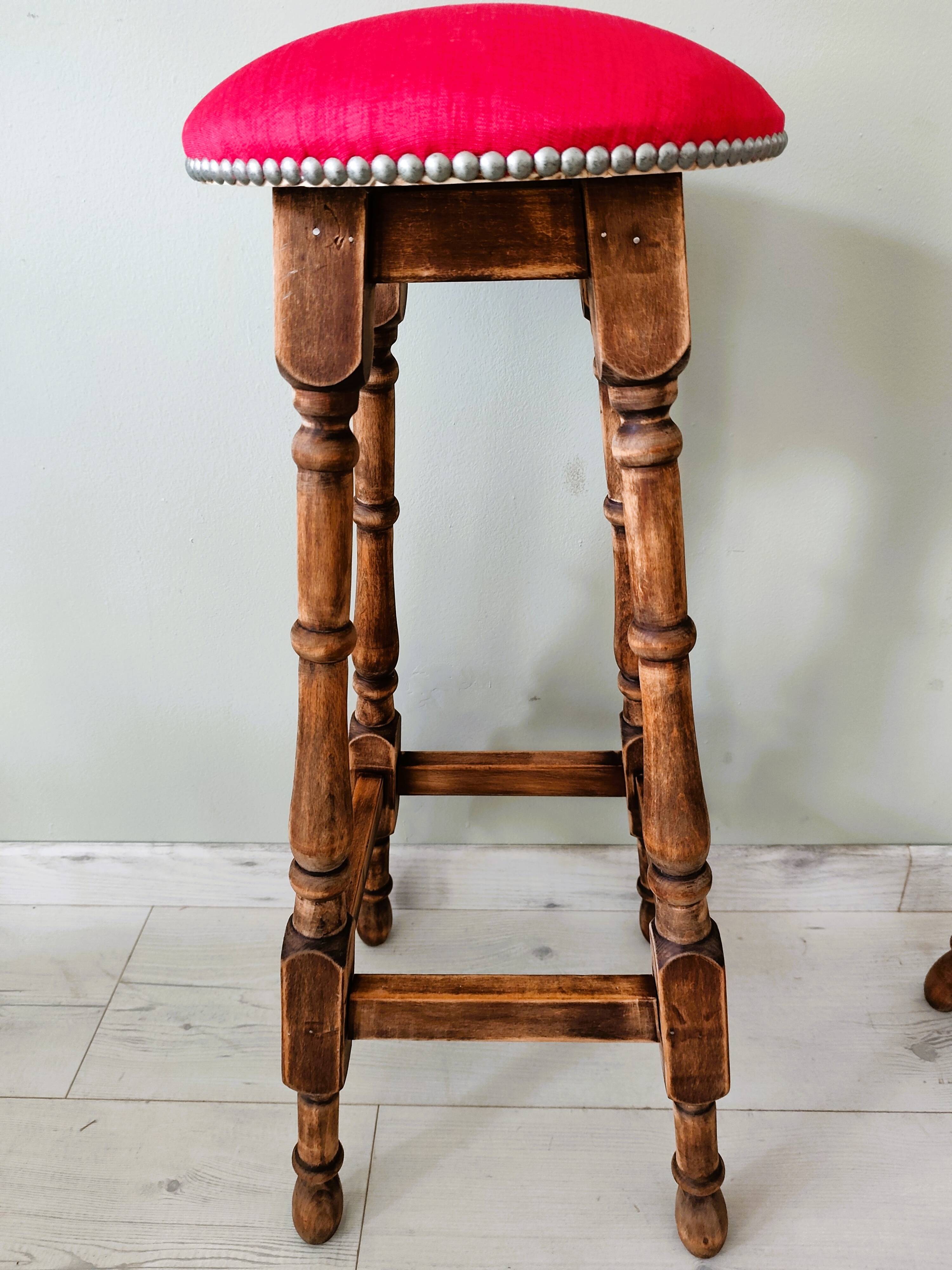 Pair of antique high stools in solid wood