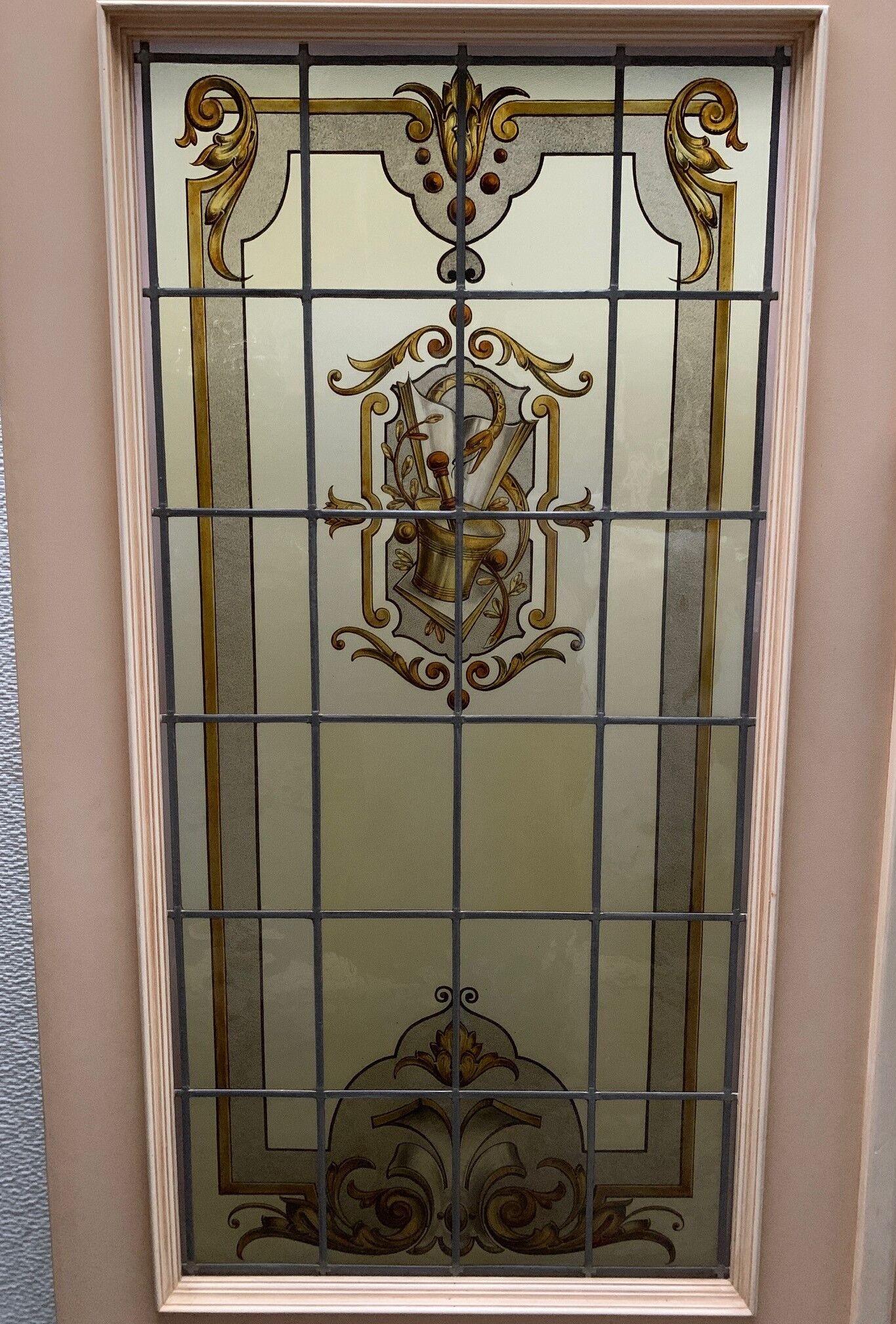 Wooden doors with stained glass