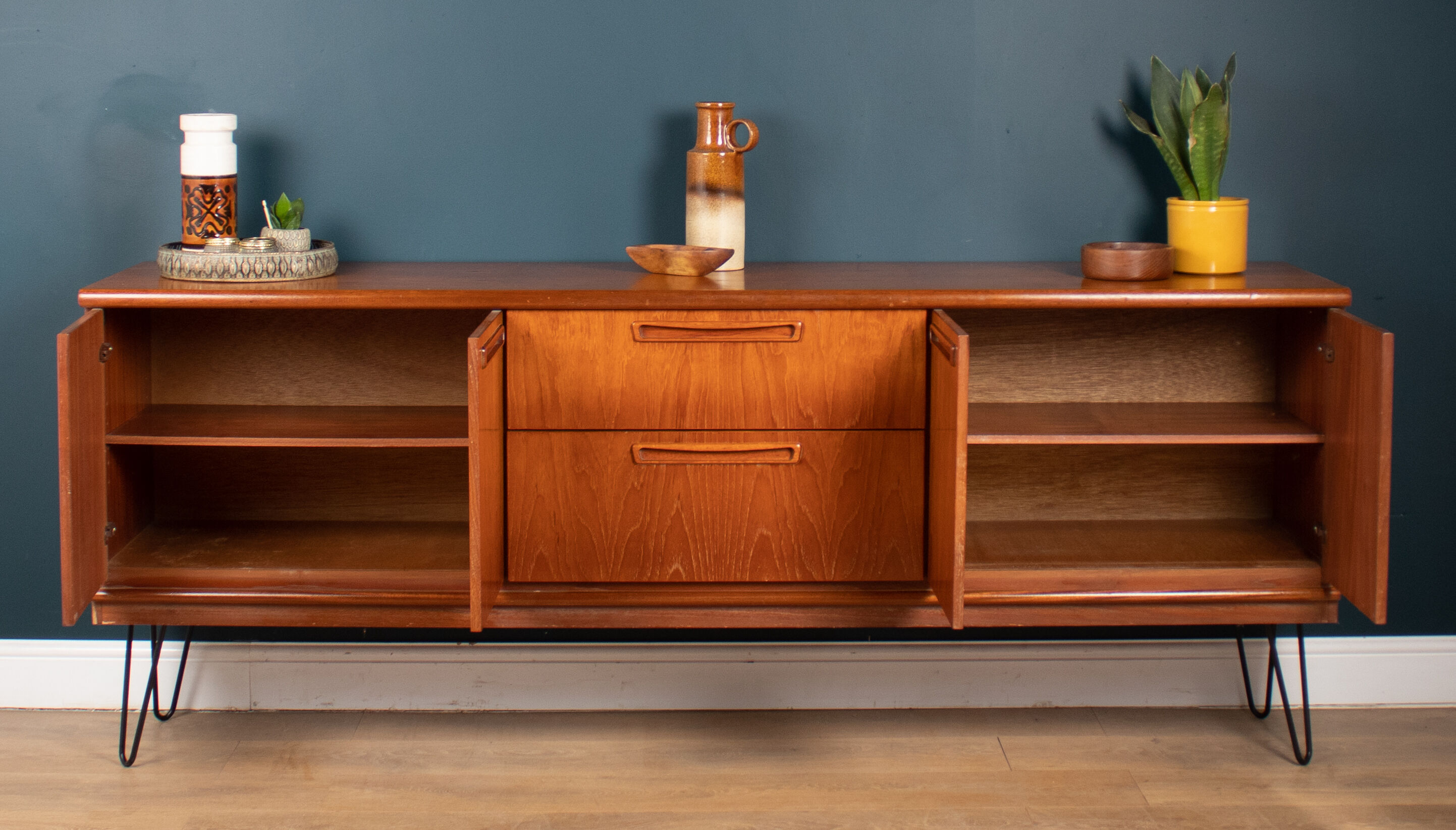 Retro Teak 1960s Meredew Mid Century Sideboard On Hairpin Legs