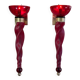 Pair of 62 cm murano torchere wall lights in red tinted glass and brass