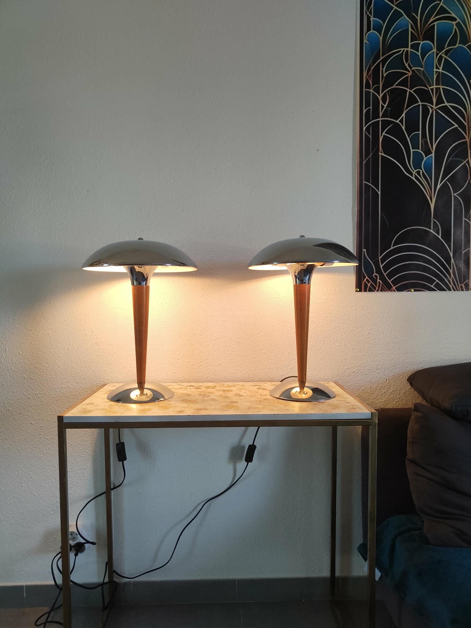 Pair of mushroom lamps ocean liner 1980