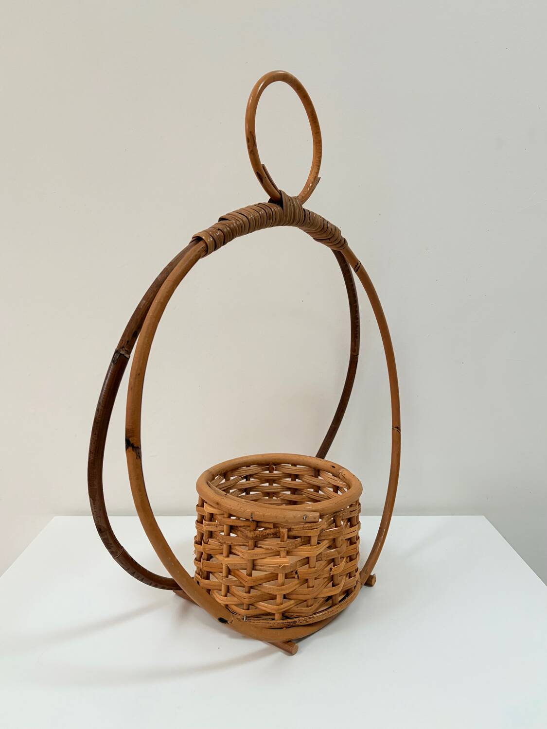 Bamboo and rattan plant holder or pot cover - 1970s