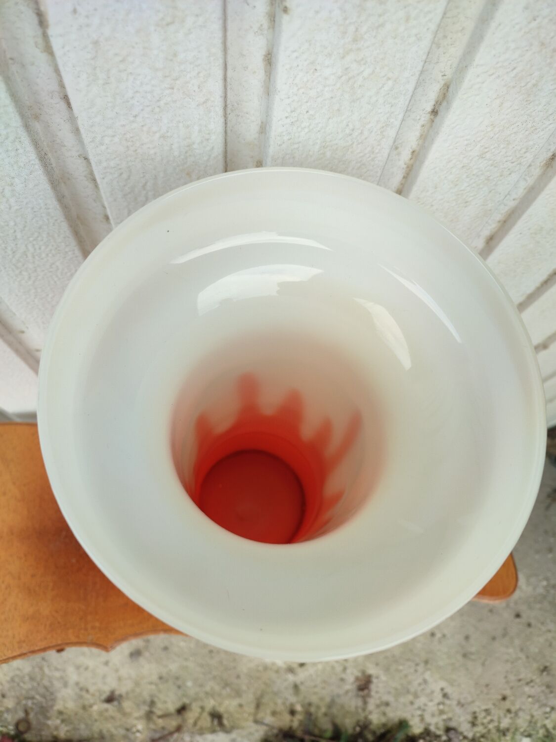 Vase opaline verre orange et blanc vintage