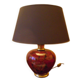 Lampe Dauphin à poser, pied en céramique émaillée, abat jour tissu, 1960s
