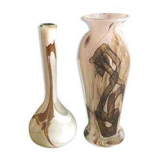 2 vases blown glass signed