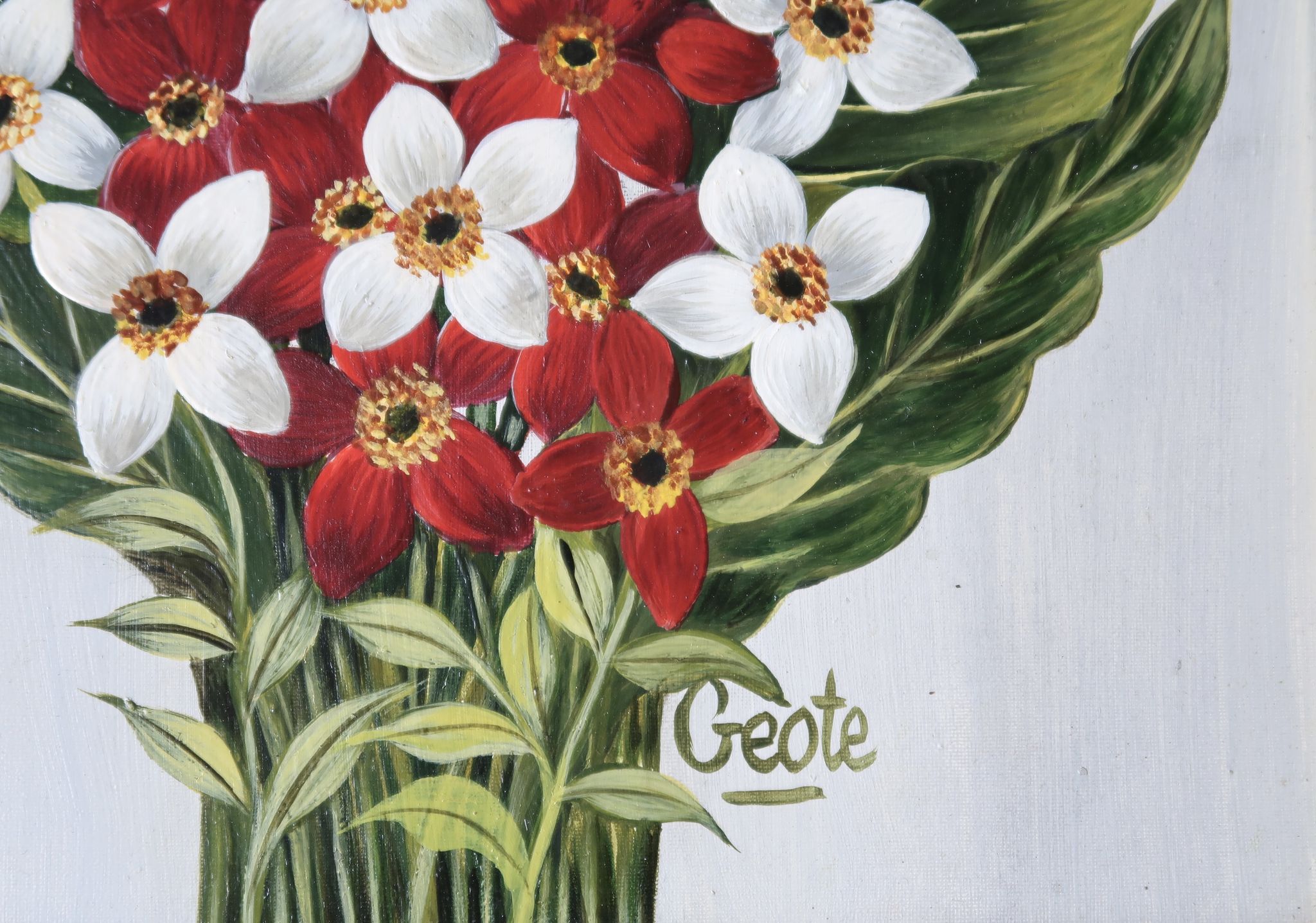Painting, signed oil painting, flowers, 60s