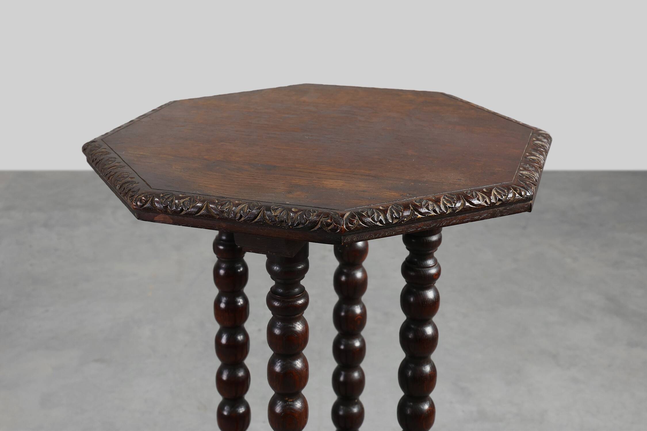 French octagonal Rustic Baroque Oak Side Table, circa 1850
