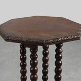French octagonal Rustic Baroque Oak Side Table, circa 1850